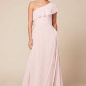 Asymmetrical Ruffled Pink One-Shoulder Gown for Weddings